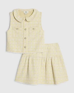 Girls Yellow Boucle Skirt Set