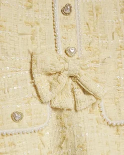 Girls Yellow Bow Boucle Pearl Dress