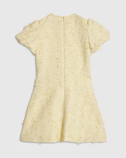 Girls Yellow Bow Boucle Pearl Dress