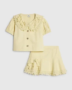 Girls Yellow Floral Pearl Shirt Set