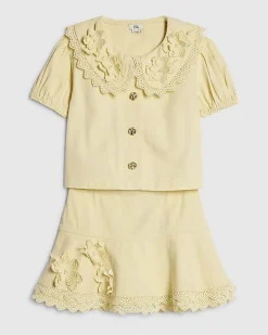 Girls Yellow Floral Pearl Shirt Set