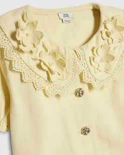 Girls Yellow Floral Pearl Shirt Set