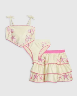 Girls Yellow Hanky Hem Bikini Skirt Set