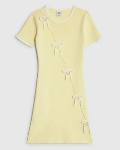 Girls Yellow Heart Charm Bow Knit Dress