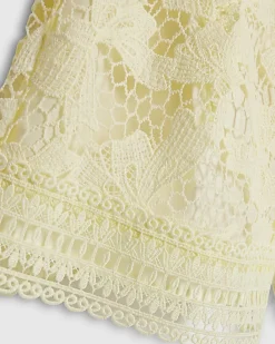 Girls Yellow Lace Blouse And Shorts Set