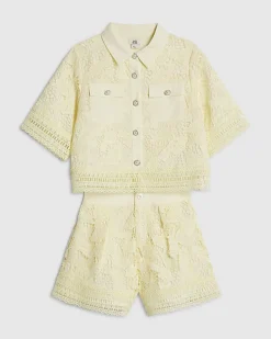 Girls Yellow Lace Blouse And Shorts Set