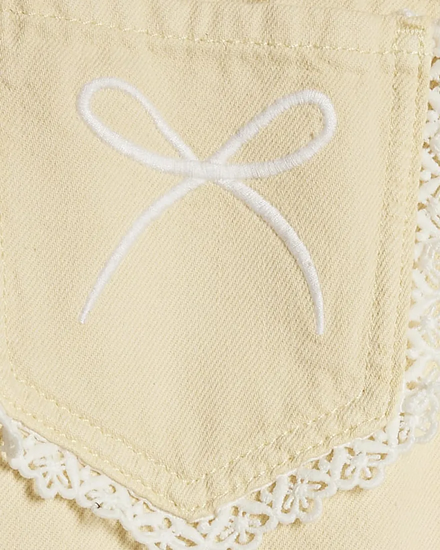 Girls Yellow Lace Wide Leg Jeans With Keyring