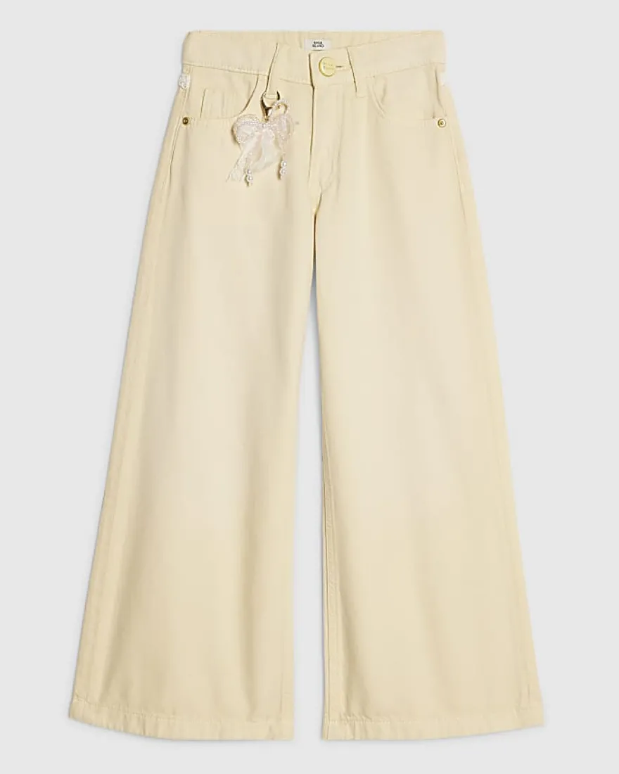 Girls Yellow Lace Wide Leg Jeans With Keyring