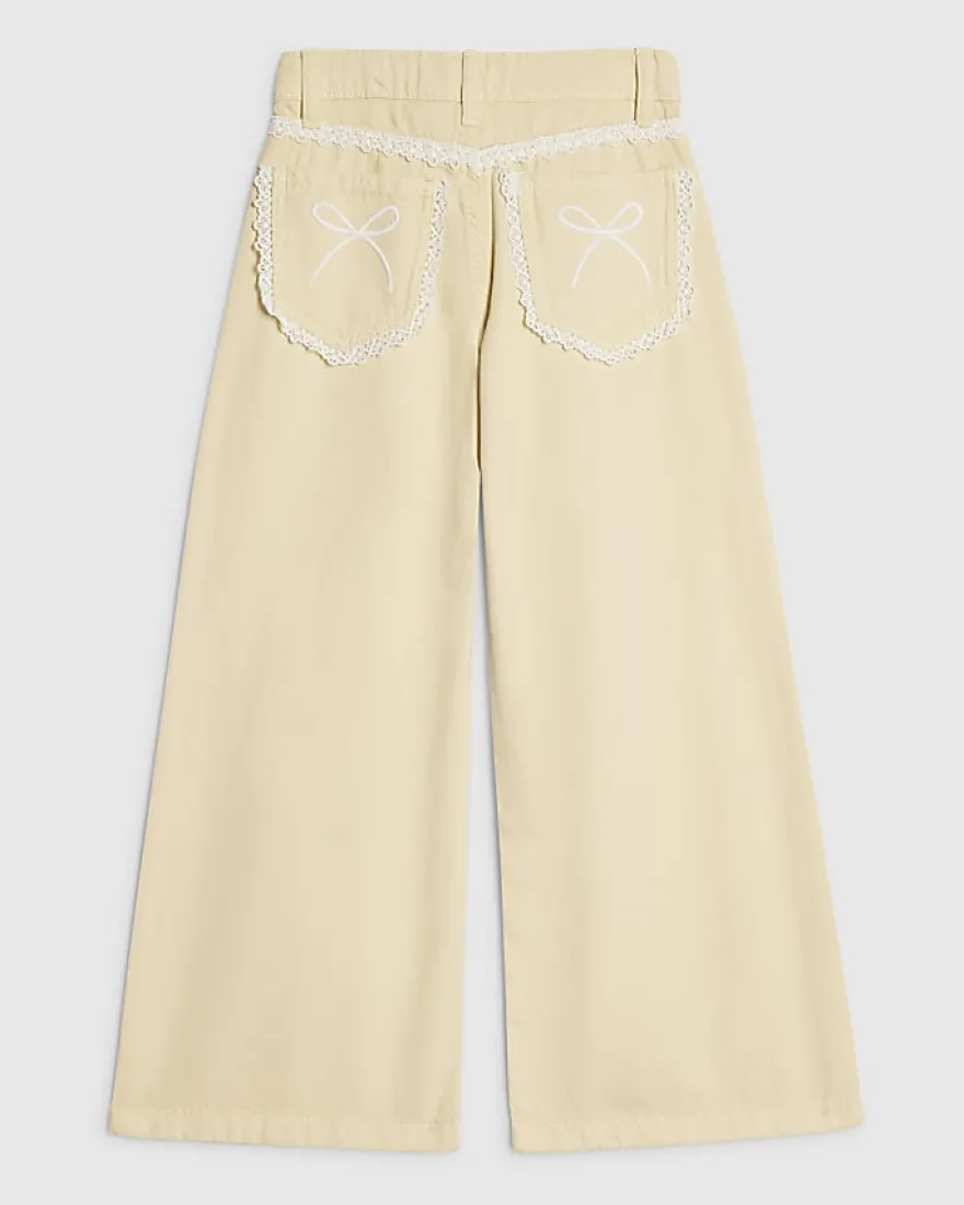 Girls Yellow Lace Wide Leg Jeans With Keyring