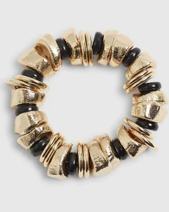 Gold and Black Nugget Stretch Bracelet