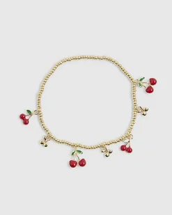 Gold Beaded Cherry Anklet