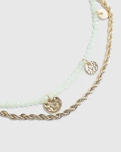 Gold beaded coin detail 2 pack anklets