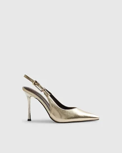 Gold Buckle Sling Back Court Heels