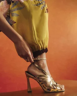 Gold Butterfly Caged Heels
