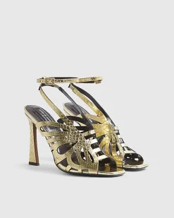 Gold Butterfly Caged Heels