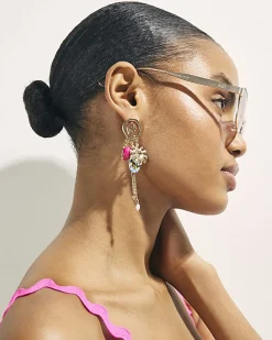 Gold Ceramic Cluster Drop Earrings