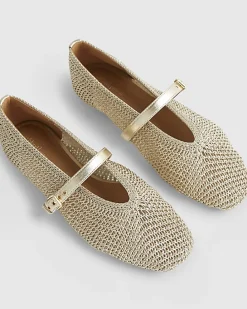 Gold Crochet MaryJane Flat Ballet Pumps