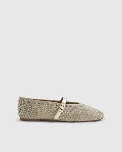 Gold Crochet MaryJane Flat Ballet Pumps