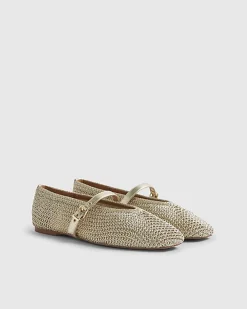 Gold Crochet MaryJane Flat Ballet Pumps