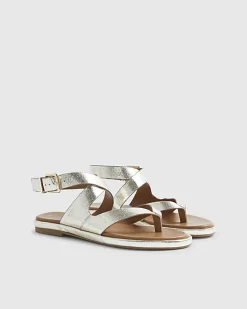 Gold Cross Strap Toe Thong Sandals