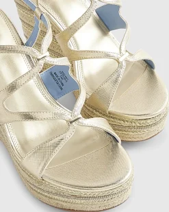 Gold Cross Strap Wedge Sandals