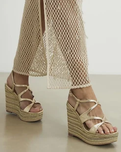 Gold Cross Strap Wedge Sandals