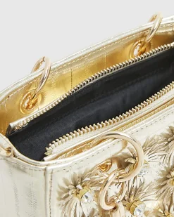 Gold 3D Floral Applique Tote Bag