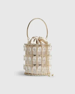 Gold Diamante Cage Basket Bag