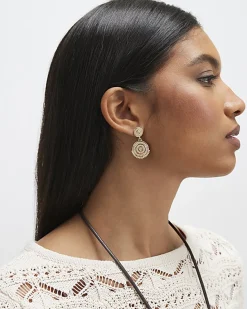 Gold Diamante Coin Drop Earrings