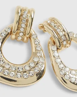 Gold Diamante Door Knocker Earrings