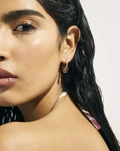 Gold Diamante Drop Hoop Earrings