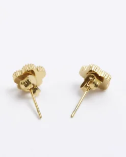 Gold Diamante Flower Stud Earrings