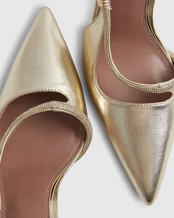Gold Diamante Slingback Strap Court Heels