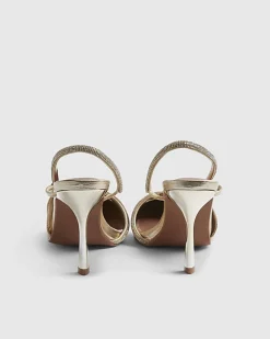 Gold Diamante Slingback Strap Court Heels