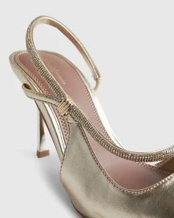 Gold Diamante Slingback Strap Court Heels