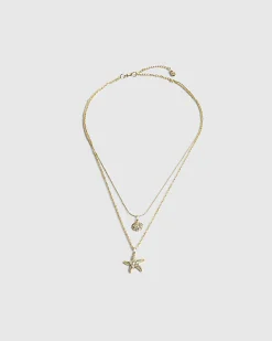 Gold Diamond Simulant 2 Row Sealife Necklace
