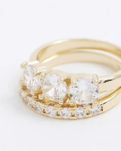 Gold Diamond Simulant Pack Of 2 Rings