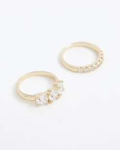 Gold Diamond Simulant Pack Of 2 Rings