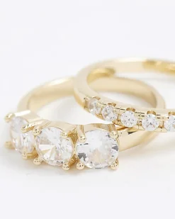 Gold Diamond Simulant Pack Of 2 Rings