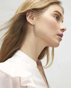 Gold Diamond Simulant Stud Earrings