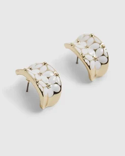 Gold Enamel Daisy Earrings