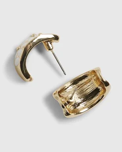 Gold Enamel Daisy Earrings
