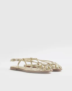Gold Faux Leather Caged Sandals