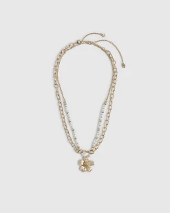 Gold Floral And Pearl Layered Necklace