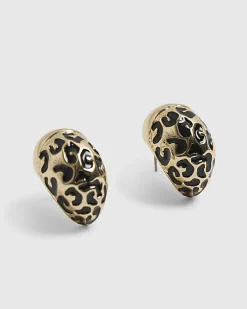 Gold Half Leopard Print Domed Stud Earrings