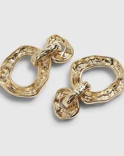 Gold Hammered Door Knocker Link Earrings