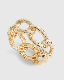Gold Hammered Link Stretch Bracelet
