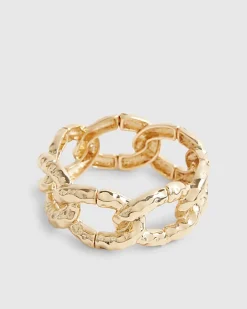 Gold Hammered Link Stretch Bracelet