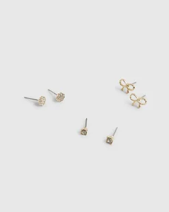 Gold Heart And Bow MultiPack Earrings