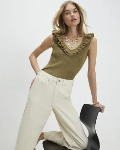 Gold Knitted Frill Trim Vest Top